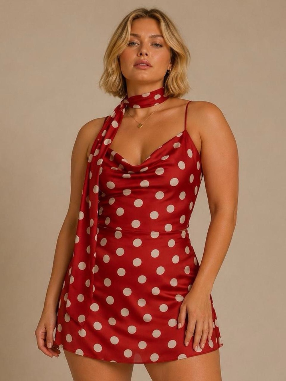 Red Polka Dot Cowl Neck two piece set